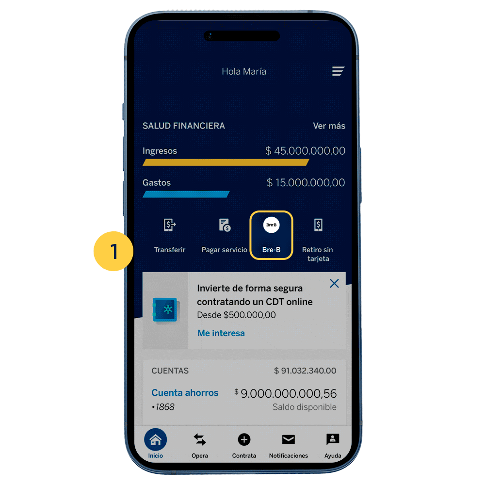 Registra tu celular, cédula o correo y comparte la llave